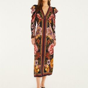 Farm rio Black Chenille Flowers Lenzing Ecovero Viscose Midi Dress